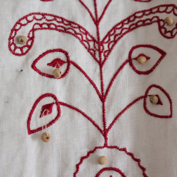 100% Linen Skirt Boho Sunny Leigh Embroidered White Skirt Red Detail Size 12 - Picture 6 of 10